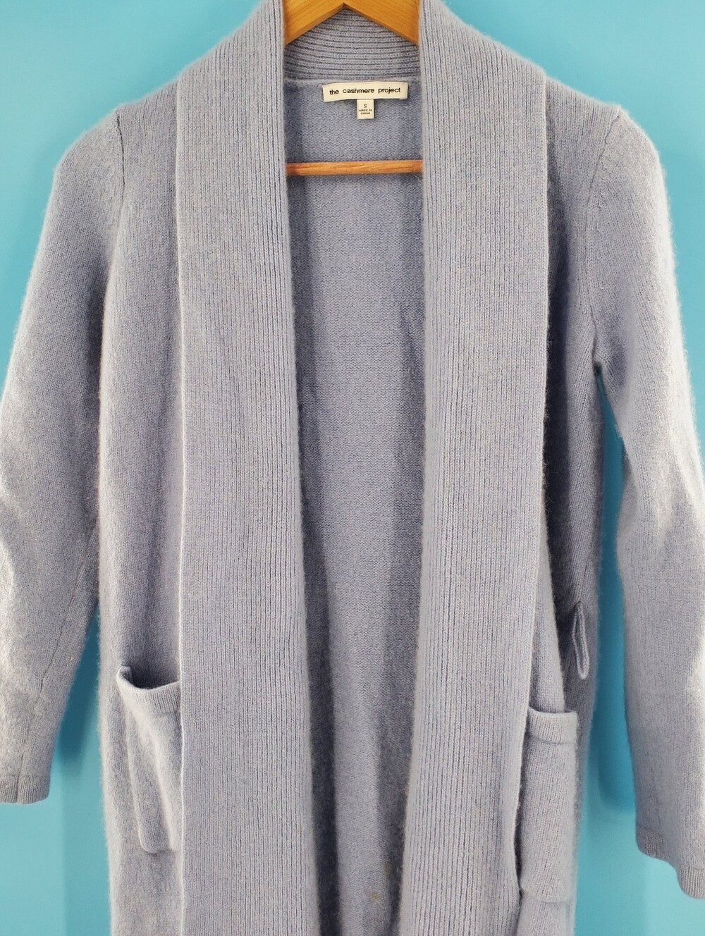 Blue 100% cashmere long cardigan S - Picture 3 of 16
